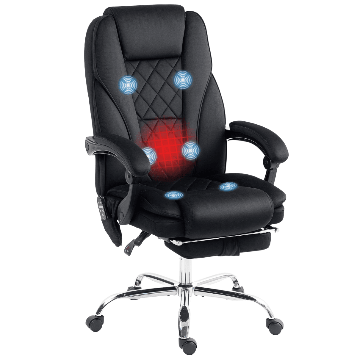 image-Vinsetto Massage Office Chair - Black Heated Reclining Velvet