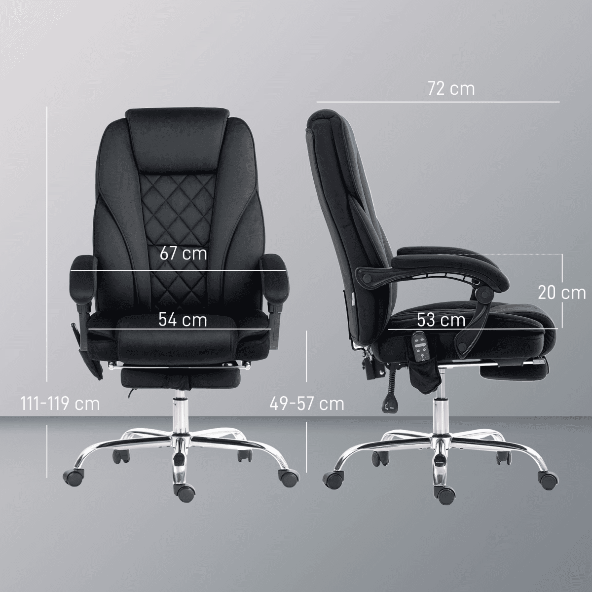 image-Vinsetto Massage Office Chair - Black Heated Reclining Velvet