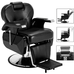 image-Barber Chair Reclining Hydraulic Black Heavy Duty Salon Professional 135° Recline