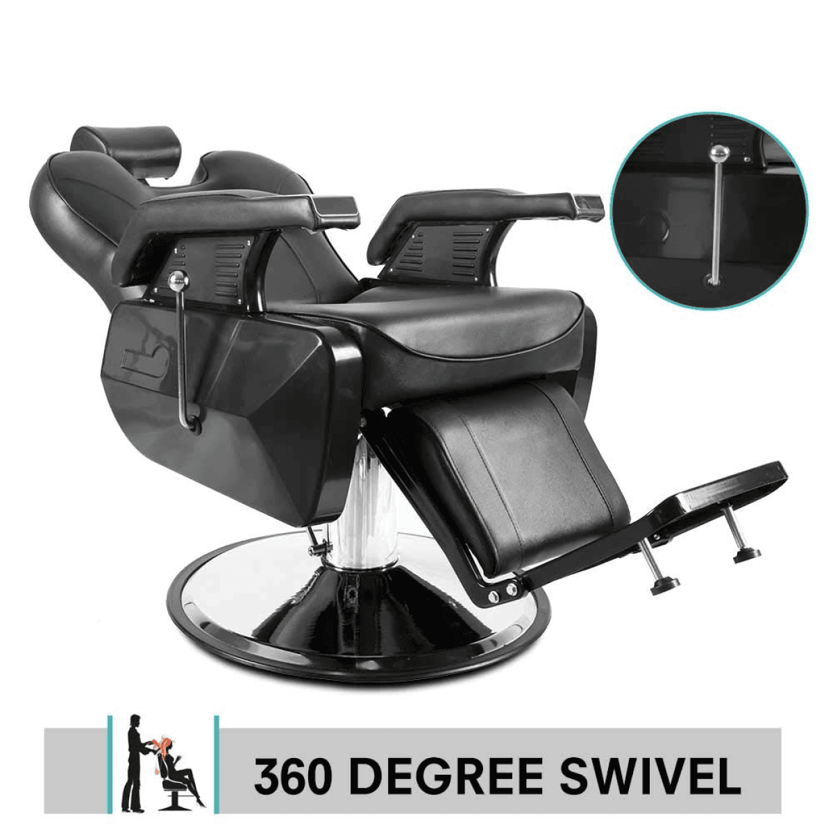 image-Barber Chair Reclining Hydraulic Black Heavy Duty Salon Professional 135° Recline