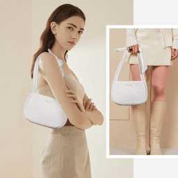 image-Women's Vegan Leather Hobo Handbag, Small Shoulder Purse with Zipper - White
