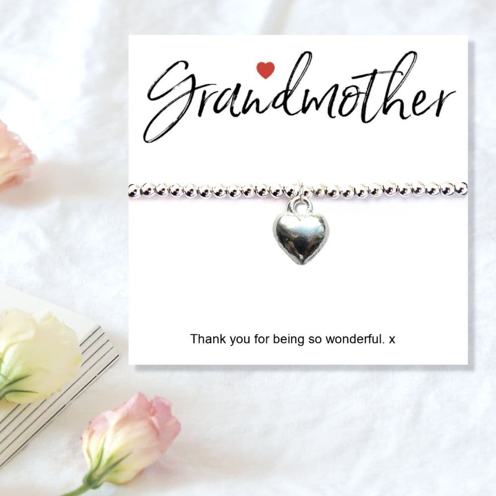 image-Grandmother Message Card with Heart Charm Bracelet
