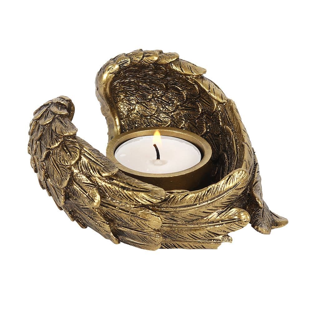 image-Antique Gold Angel Wing Tealight Candle Holder