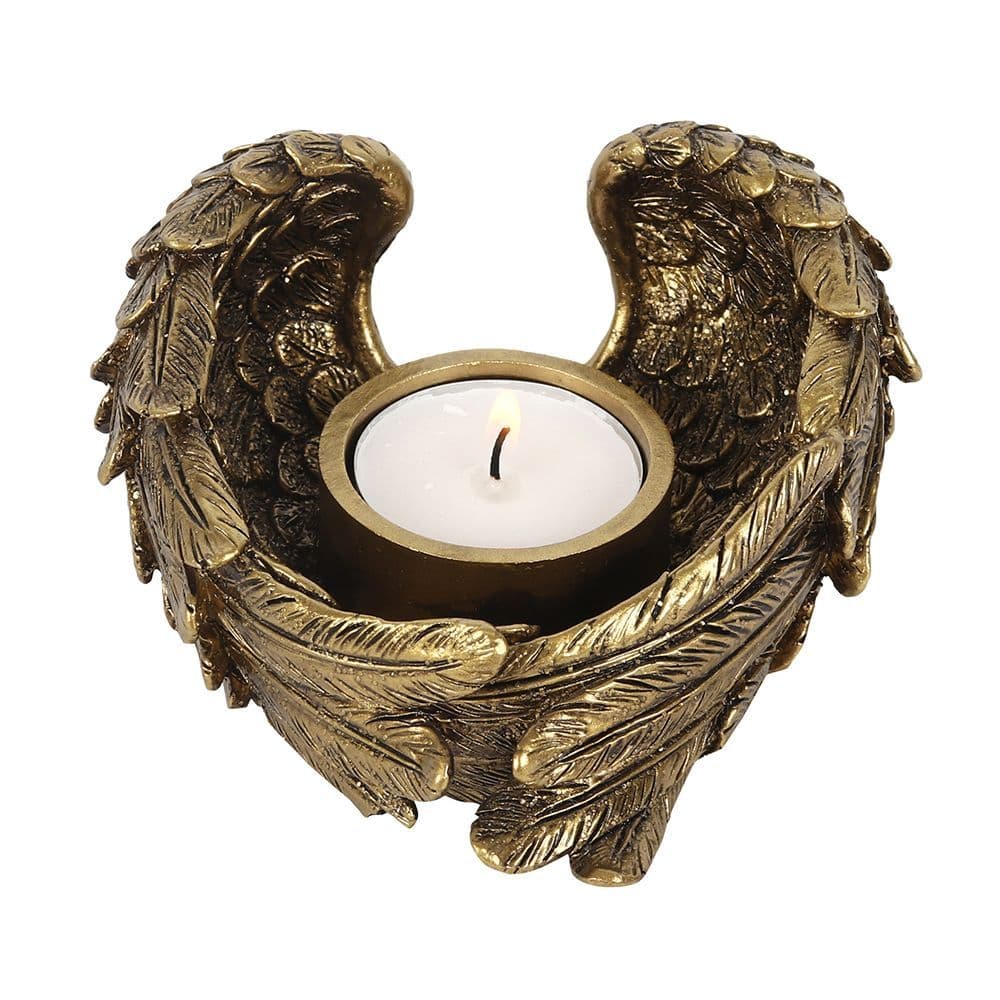 image-Antique Gold Angel Wing Tealight Candle Holder