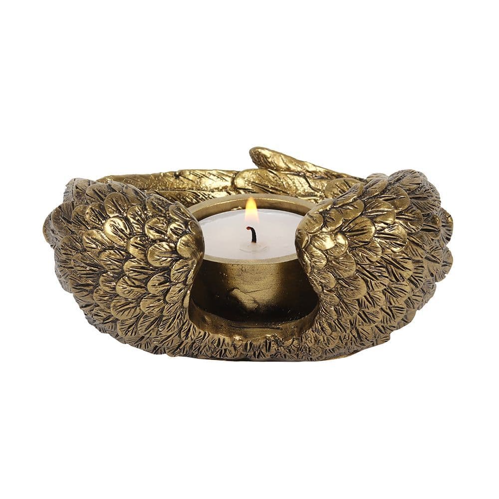 image-Antique Gold Angel Wing Tealight Candle Holder