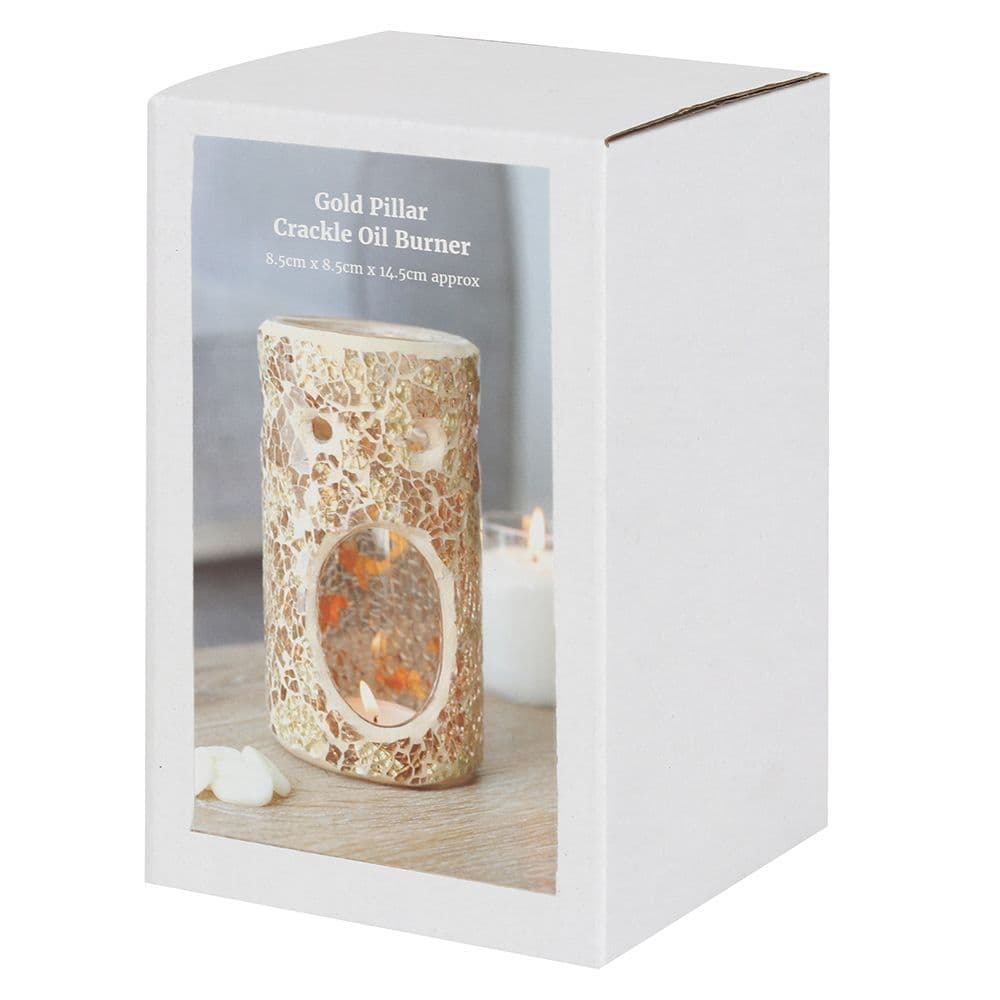 image-Gold Pillar Crackle Glass Oil Burner