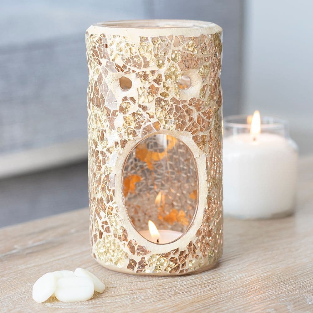 image-Gold Pillar Crackle Glass Oil Burner
