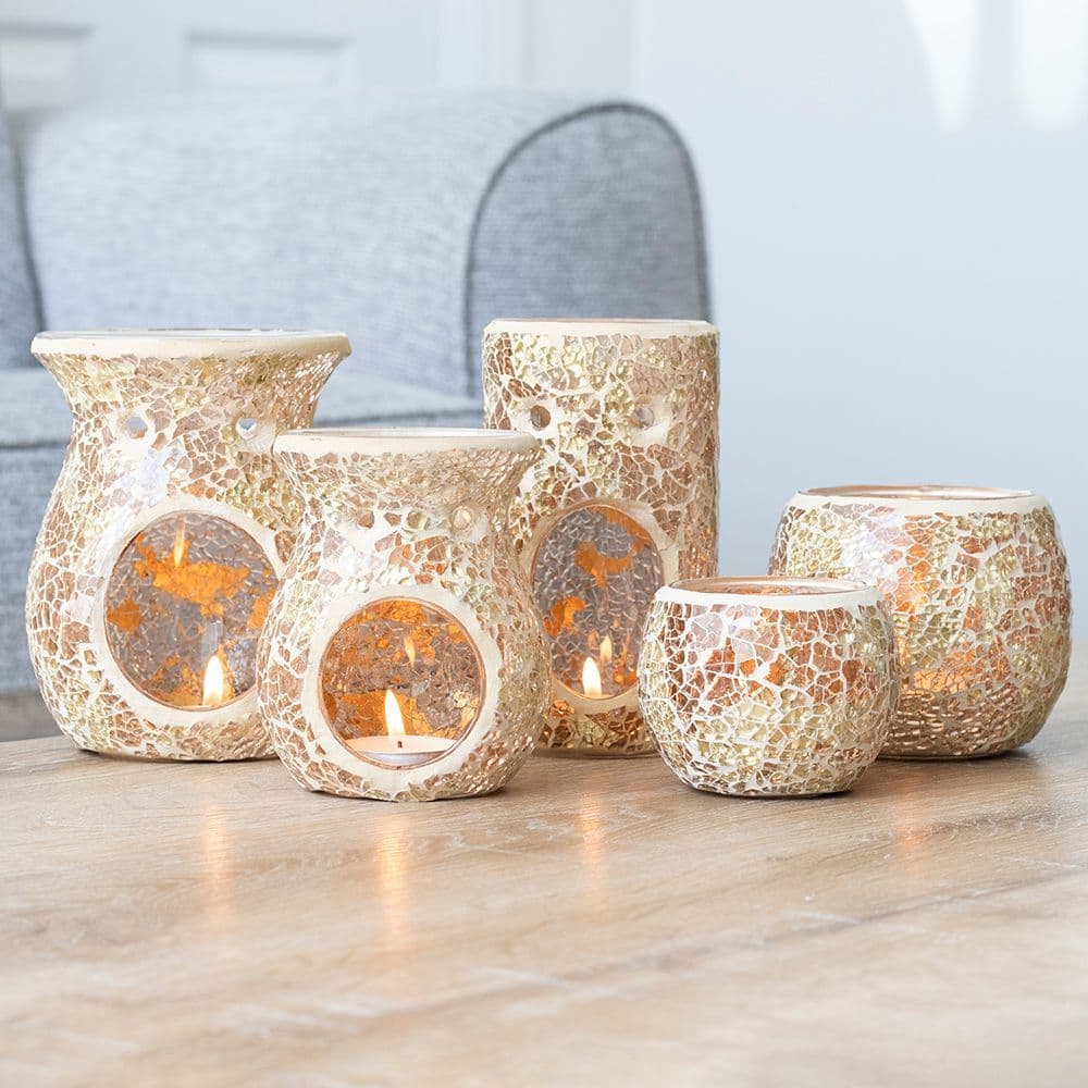 image-Gold Pillar Crackle Glass Oil Burner