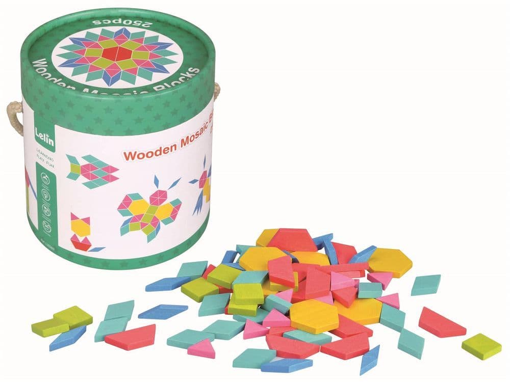 image-Lelin 250 Pcs Wooden Mosaic Blocks Set - Pattern Blocks Developmental Toy