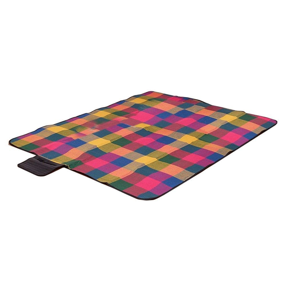 image-PACK OF 2 170x130cm Multicoloured Waterproof Folding Picnic Blanket with Sandproof Backing & Carry Handle