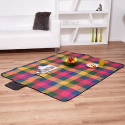 image-PACK OF 2 170x130cm Multicoloured Waterproof Folding Picnic Blanket with Sandproof Backing & Carry Handle