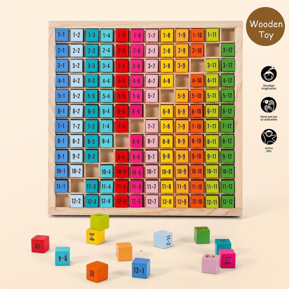 image-SOKA Wooden 1-12 Times Table 145pc Colourful Board Montessori Math for Kids 3+