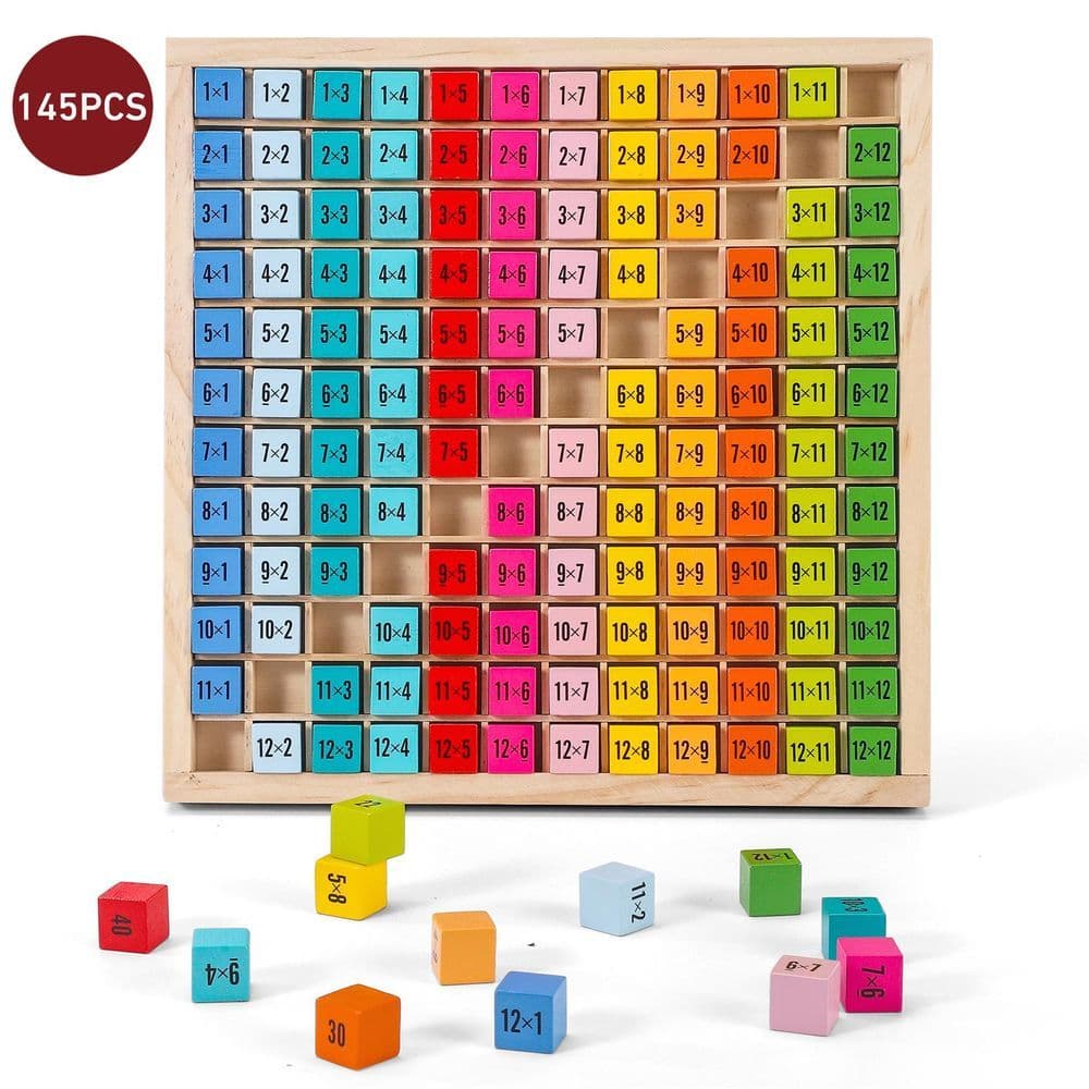 image-SOKA Wooden 1-12 Times Table 145pc Colourful Board Montessori Math for Kids 3+