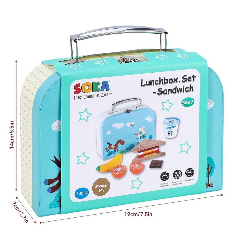 image-Wooden Lunchbox Sandwich Set Pretend Play Traditional Lunch Box for Kids 3+