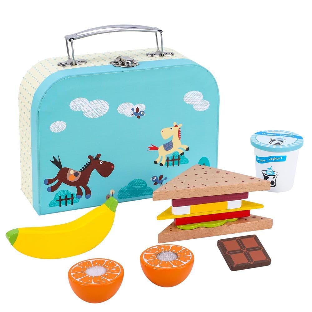 image-Wooden Lunchbox Sandwich Set Pretend Play Traditional Lunch Box for Kids 3+