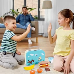 image-Wooden Lunchbox Sandwich Set Pretend Play Traditional Lunch Box for Kids 3+