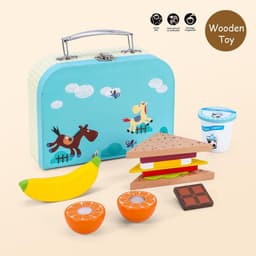 image-Wooden Lunchbox Sandwich Set Pretend Play Traditional Lunch Box for Kids 3+