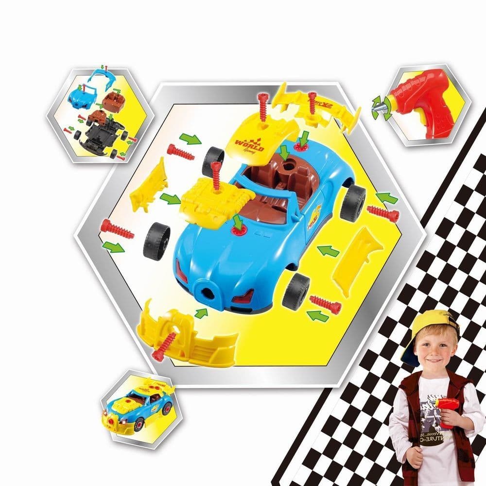 image-SOKA 30 PC Racing Car Take-A-Part Toy for Kids with Tool Drill Light & Sound