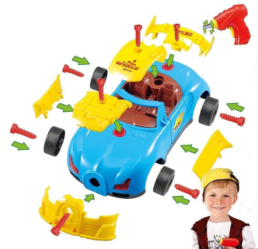 image-SOKA 30 PC Racing Car Take-A-Part Toy for Kids with Tool Drill Light & Sound