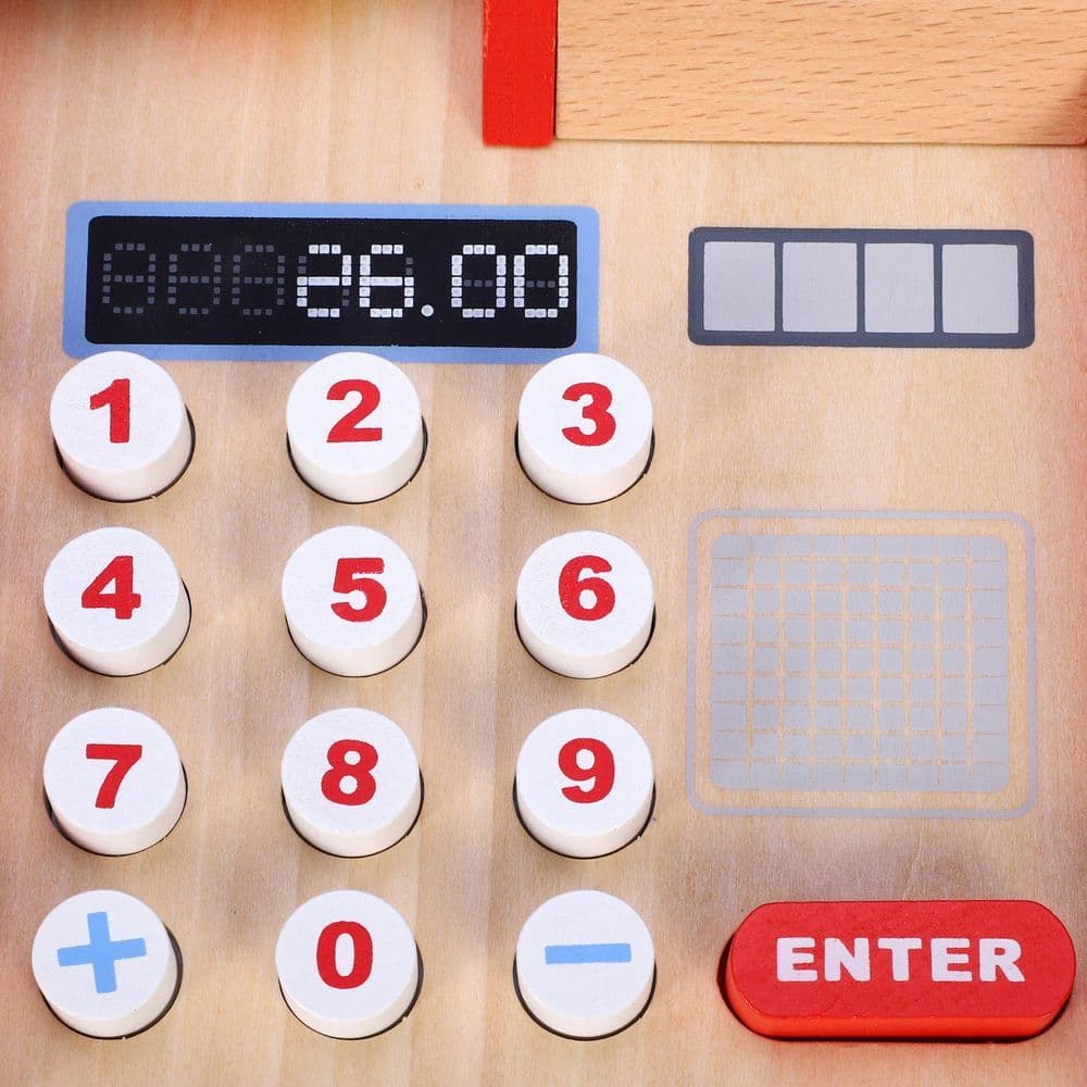 image-SOKA Wooden Cash Register Children’s Shop Grocery Checkout Till Toy