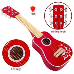image-SOKA Wooden Red Guitar Musical Instrument Pretend Play Music Toy for Kids 3+