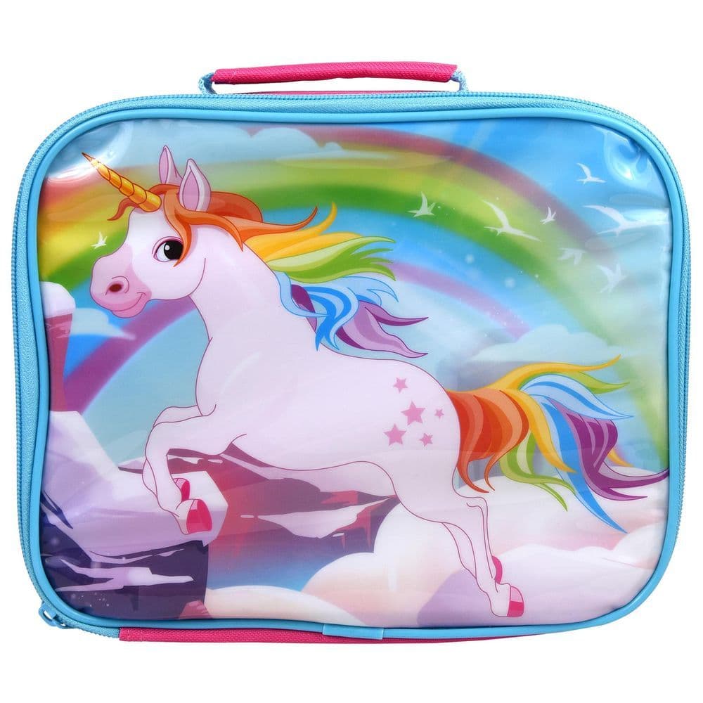 image-UNICORNS Characters Insulated Pink Rectangular Lunch Bag for Kids 26 x 21 x 7 cm