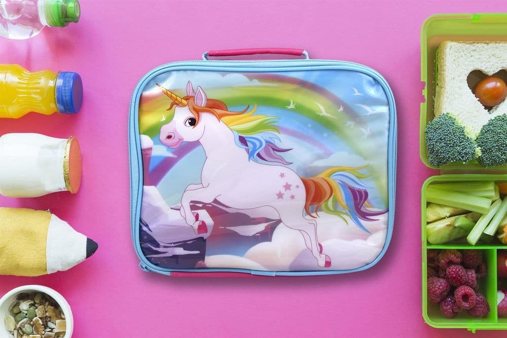 image-UNICORNS Characters Insulated Pink Rectangular Lunch Bag for Kids 26 x 21 x 7 cm