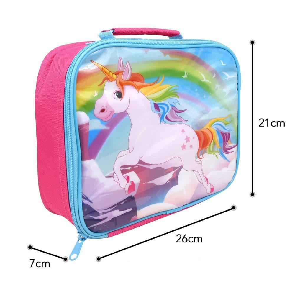 image-UNICORNS Characters Insulated Pink Rectangular Lunch Bag for Kids 26 x 21 x 7 cm