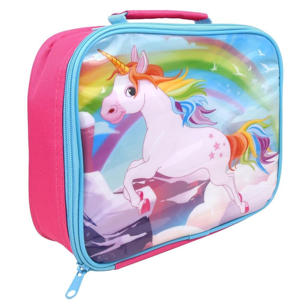 image-UNICORNS Characters Insulated Pink Rectangular Lunch Bag for Kids 26 x 21 x 7 cm