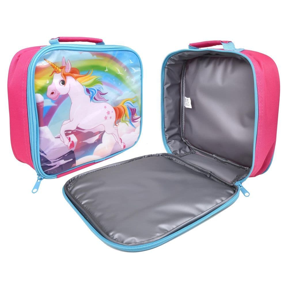 image-UNICORNS Characters Insulated Pink Rectangular Lunch Bag for Kids 26 x 21 x 7 cm