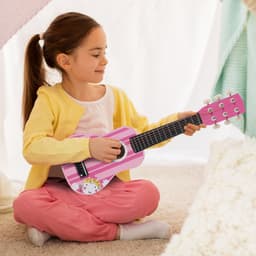 image-SOKA Wooden Pink Stripe Striped Pink Princess Guitar Children Girls Instrument