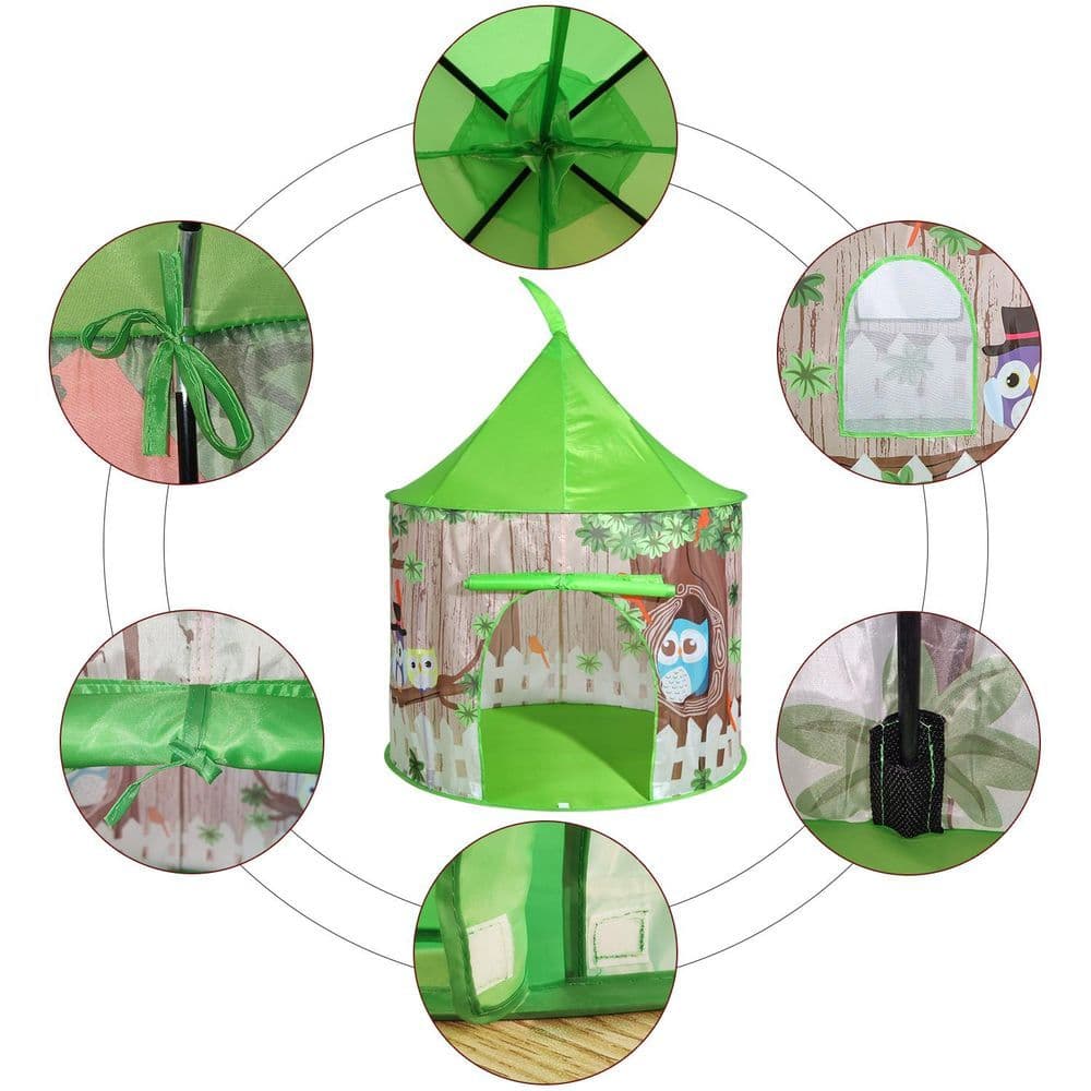 image-SOKA Play Tent Pop Up Indoor or Outdoor Garden Owl Playhouse Tent for Kids Childrens