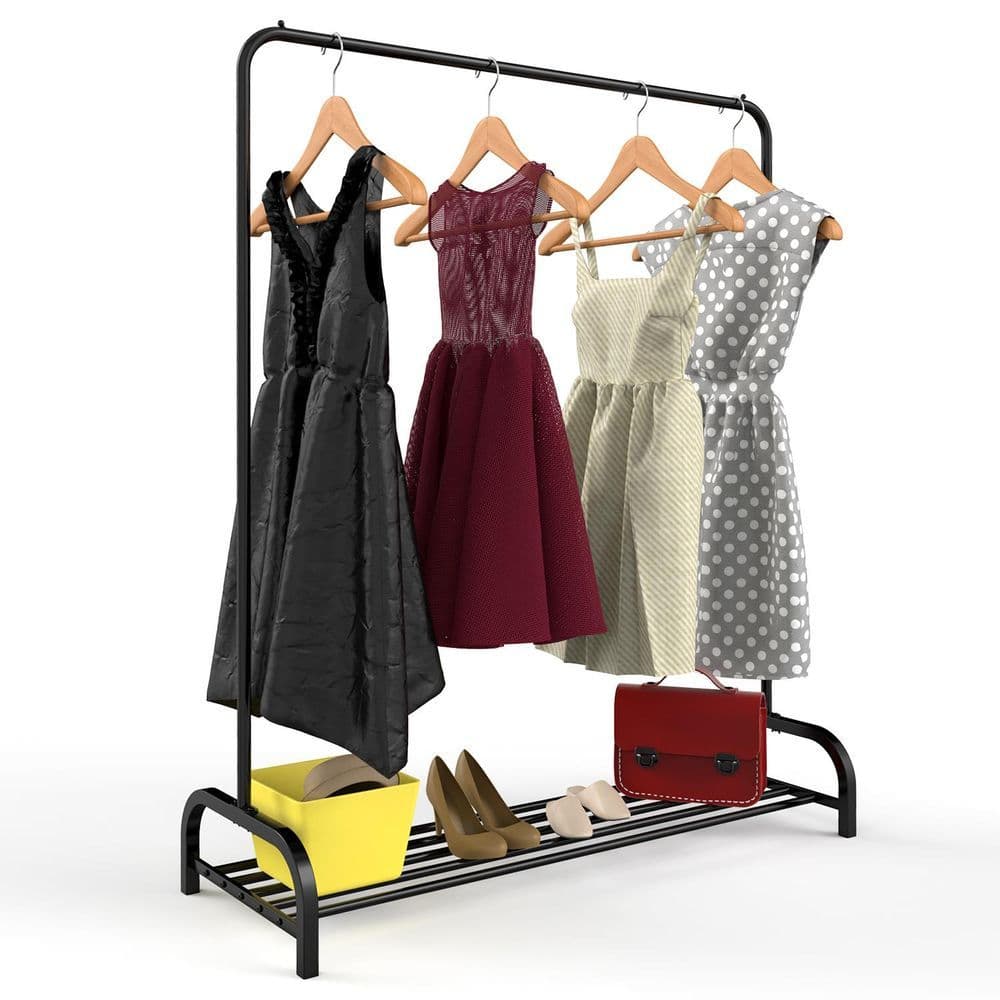 image-Heavy Duty Metal Clothes Rail Stand & Storage Shelf 160x45x120cm