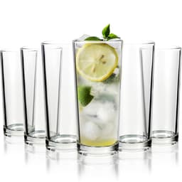 image-Set of 6 Traditional Highball Glasses - 250ml (8.8oz) for Drinks Mixer Juice Beers Cold Drinks Hiball Glass