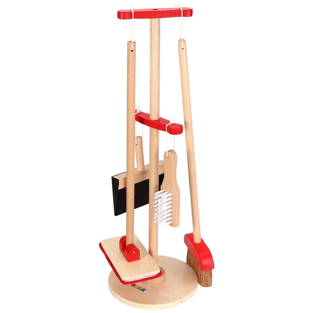 image-Lelin 11PC Toy Cleaning Kit with Broom Mop Dustpan Brush & Stand For Pretend Play