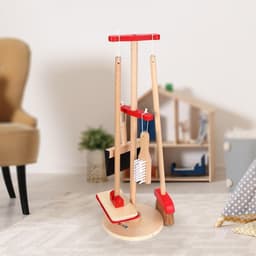 image-Lelin 11PC Toy Cleaning Kit with Broom Mop Dustpan Brush & Stand For Pretend Play