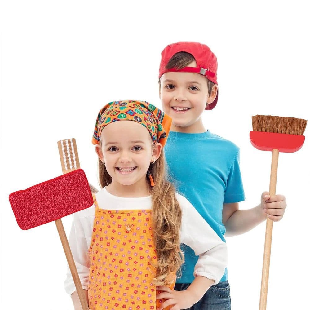 image-Lelin 11PC Toy Cleaning Kit with Broom Mop Dustpan Brush & Stand For Pretend Play