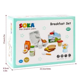 image-SOKA Wooden Breakfast Set 19 PCS Pretend Play Toys Toast Eggs Milk for Kids 3+