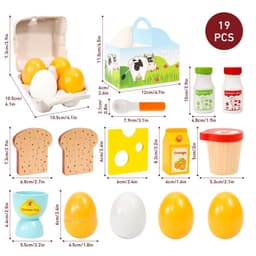 image-SOKA Wooden Breakfast Set 19 PCS Pretend Play Toys Toast Eggs Milk for Kids 3+