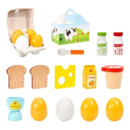 image-SOKA Wooden Breakfast Set 19 PCS Pretend Play Toys Toast Eggs Milk for Kids 3+