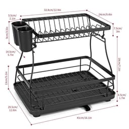 image-Black 2-Tier Detachable Dish Rack Modern with Auto Drainage System