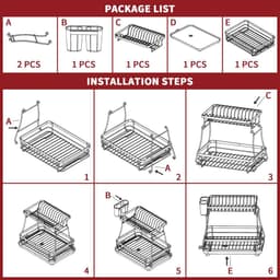 image-Black 2-Tier Detachable Dish Rack Modern with Auto Drainage System