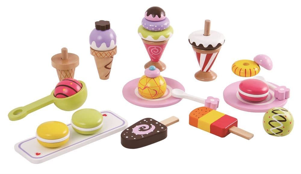 image-Lelin Wooden 25 Pieces Ice Cream Selection Pretend Play Set