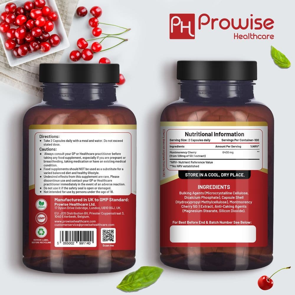 image-Montmorency Cherry 6400mg - 200 Tart Cherry Capsules - Natural Tart Cherry Extract Supplement for Men & Women