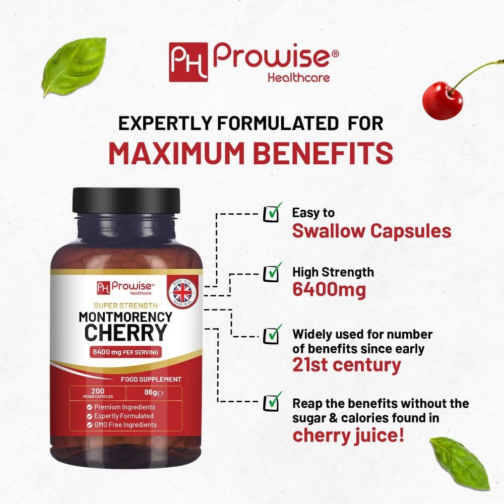 image-Montmorency Cherry 6400mg - 200 Tart Cherry Capsules - Natural Tart Cherry Extract Supplement for Men & Women