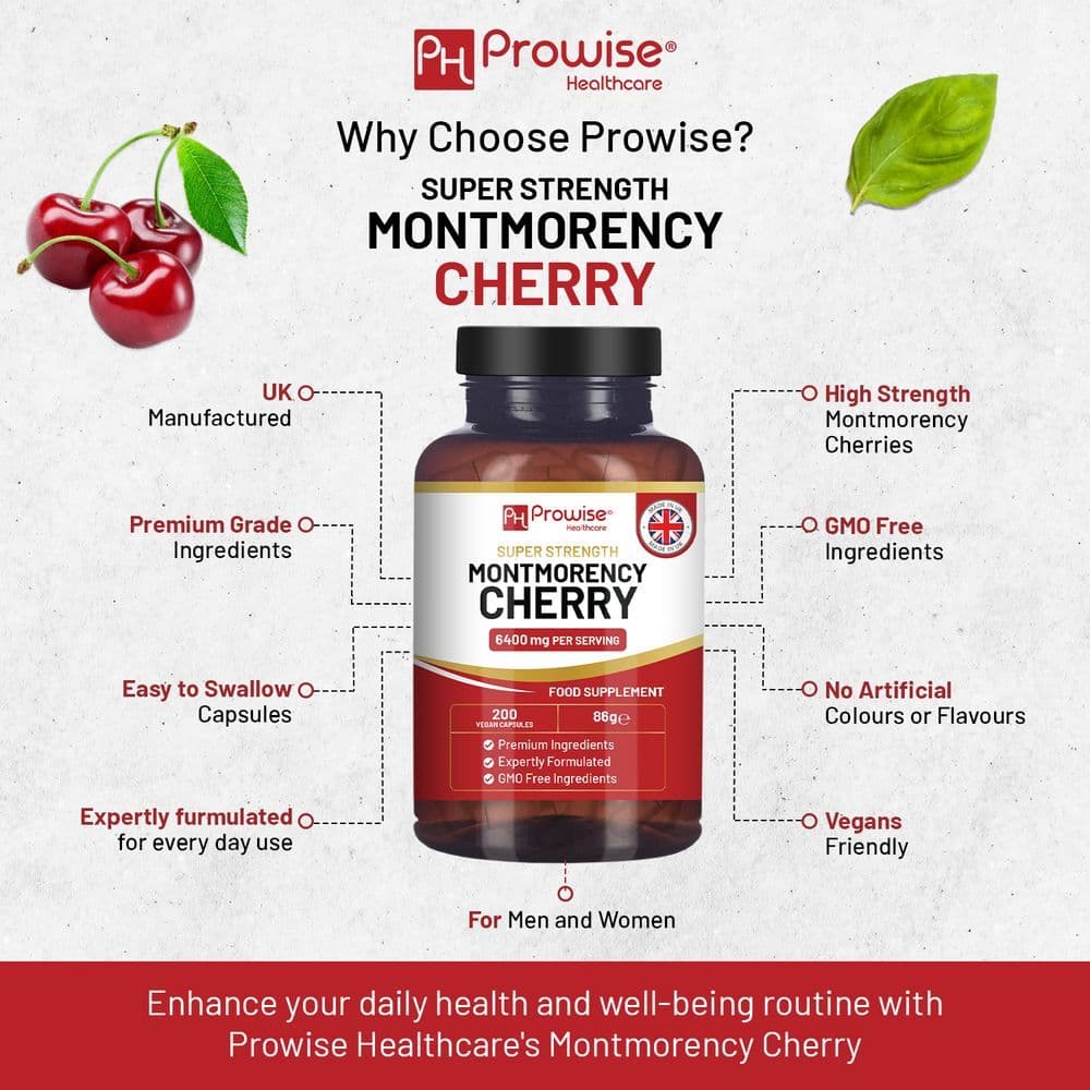 image-Montmorency Cherry 6400mg - 200 Tart Cherry Capsules - Natural Tart Cherry Extract Supplement for Men & Women