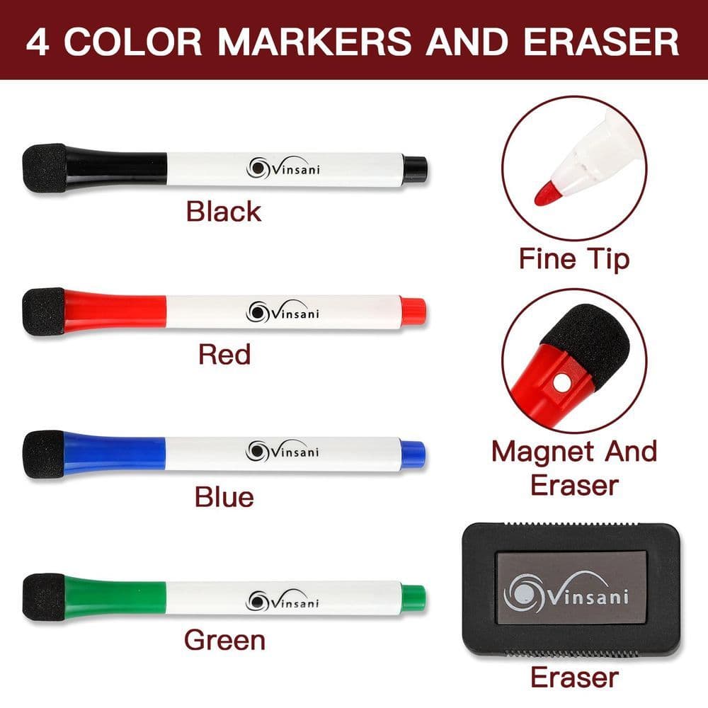 image-Magnetic Whiteboard 45 x 60 cm Size with 4 Dry Wipe Pens and Eraser