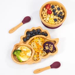 image-Bamboo Dinosaur Plate Bowl & Spoon Set Suction Bowl Stay-Put Design