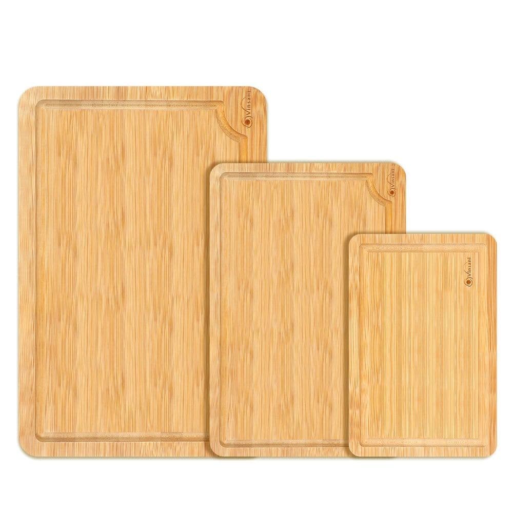 image-Bamboo Chopping Board Set of 3 100% Natural Wooden Kitchen Cutting Board