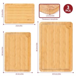 image-Bamboo Chopping Board Set of 3 100% Natural Wooden Kitchen Cutting Board